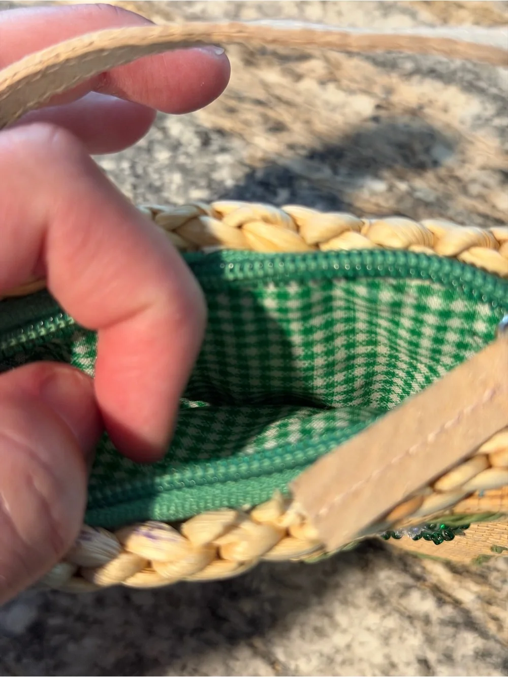 Straw Wristlet with beaded and sequin Watermelon Embroidery - Natural